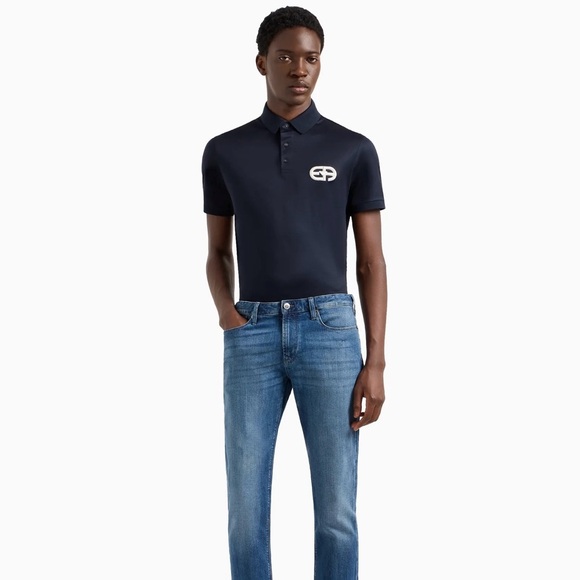 Emporio Armani Lyocell-Blend Jersey Polo Shirt with ASV Logo Raised Embroidery - Picture 4 of 9